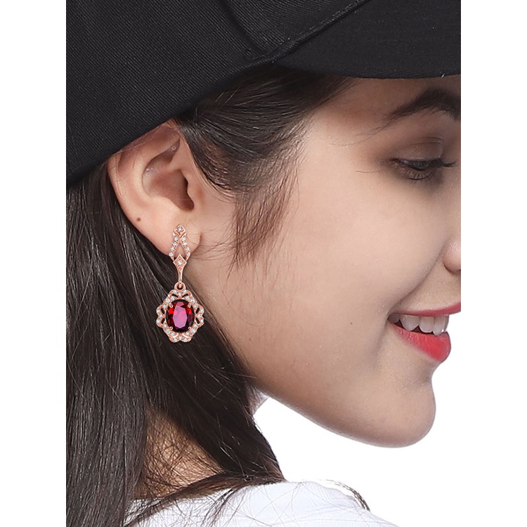 Khuyên Tai Dáng Dài Đính Đá Ruby Sang Trọng
