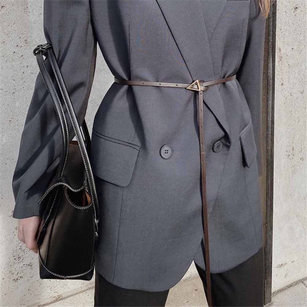 Cod In Stock New PU Thin Leather Belt Simple Triangle Pin Buckle Belt Lady Fashion Accessories