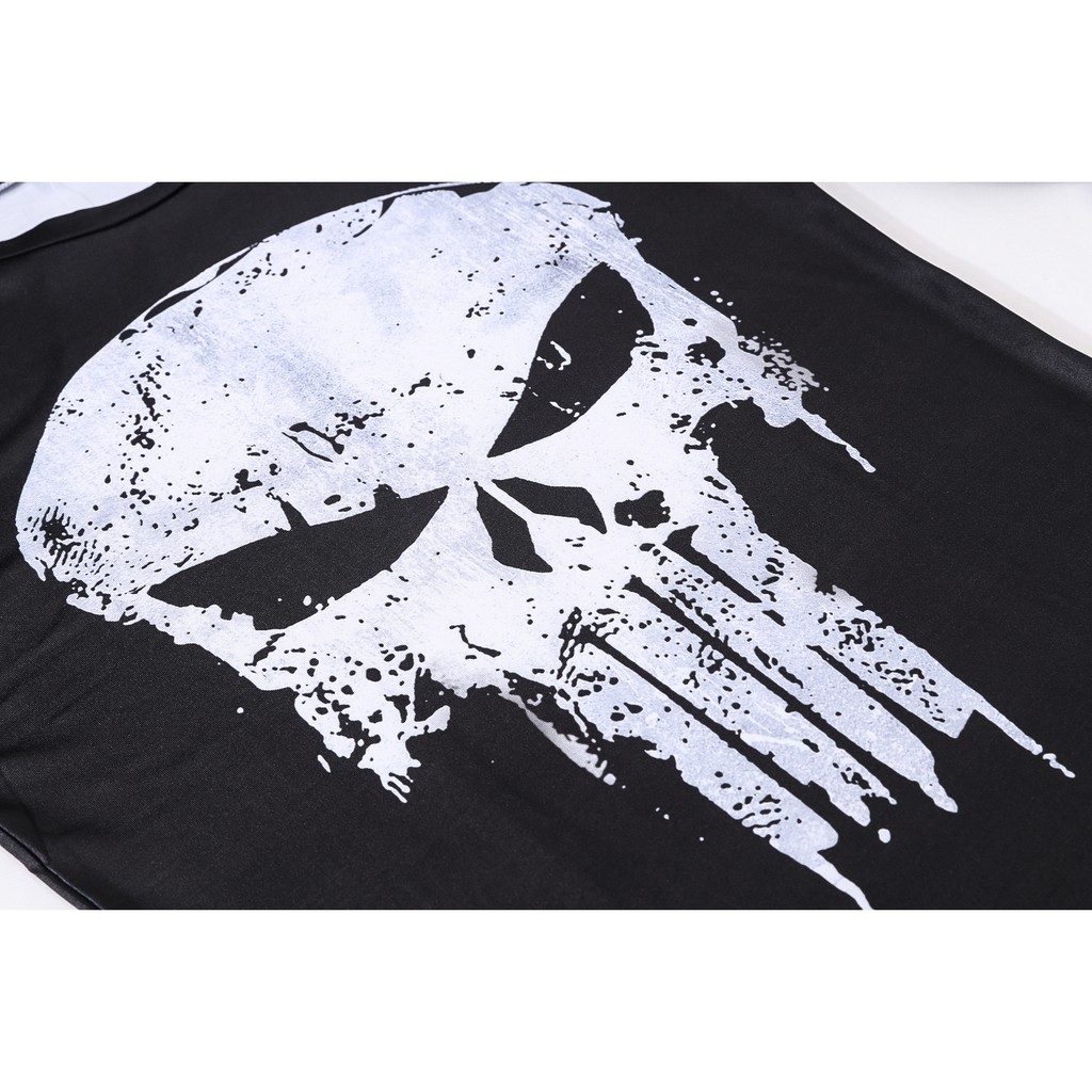 Áo thun HUQISHA tay dài ôm dáng in hình Punisher Skull 3D thời trang mùa hè