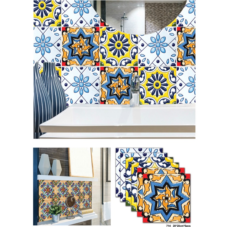 Sticker dán tường bằng PVC vinyl họa tiết khảm chống dầu dùng để ốp lát phòng tắm