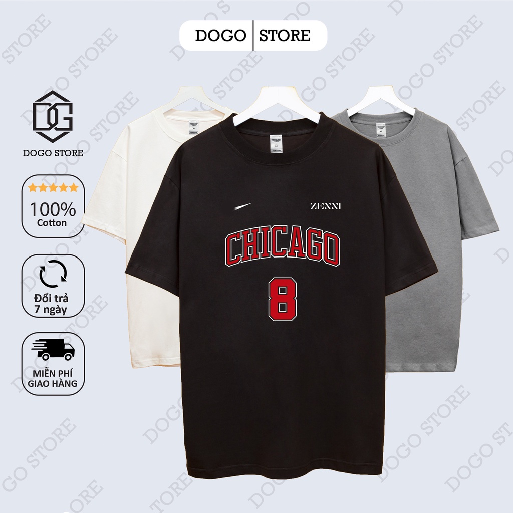 Áo thun tay lỡ Chicago Dogo Store , Áo thun unisex nam nữ form rộng oversize chất liệu Cotton | WebRaoVat - webraovat.net.vn