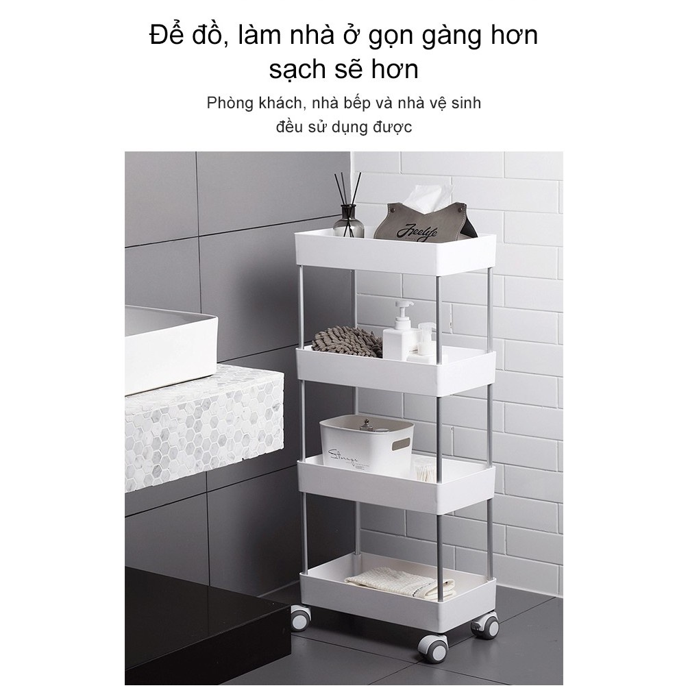 Kệ đựng đồ đa năng 3 tầng,4 tầng có bánh xe đẩy chuyên dụng cho spa, phòng tắm, bếp chất liệu inox cao cấp