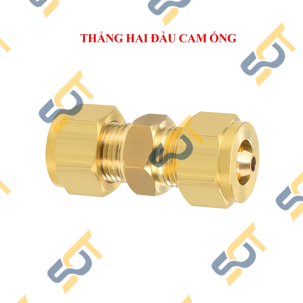 [NỐI CẮM ỐNG] Nối cắm hai đầu lòng trong xiết nón cho ống nhựa PU khí nén chất lỏng phun sương hơi nước - Đồng thau