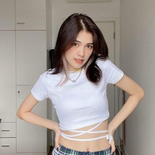 Áo Croptop thắt dây eo tay ngắn