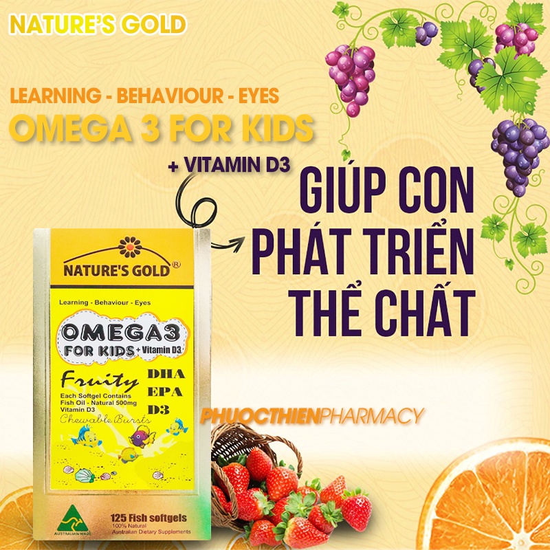 Viên dầu cá trẻ em Nature's Gold Omega 3 For Kids Fish Oil 125 viên Omega 3 cho bé