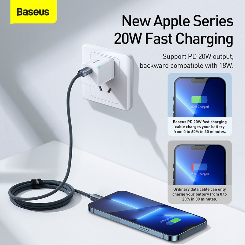 Dây Cáp Sạc Nhanh Baseus USB C PD 20W Cho iPhone 12 Xs Max X XR iPad 13 Pro Max