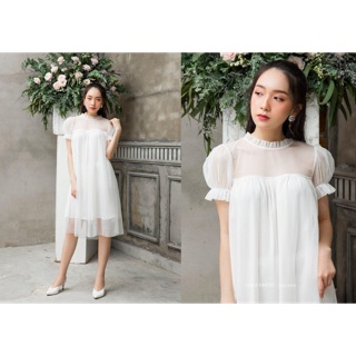 Đầm phủ lưới tay bồng