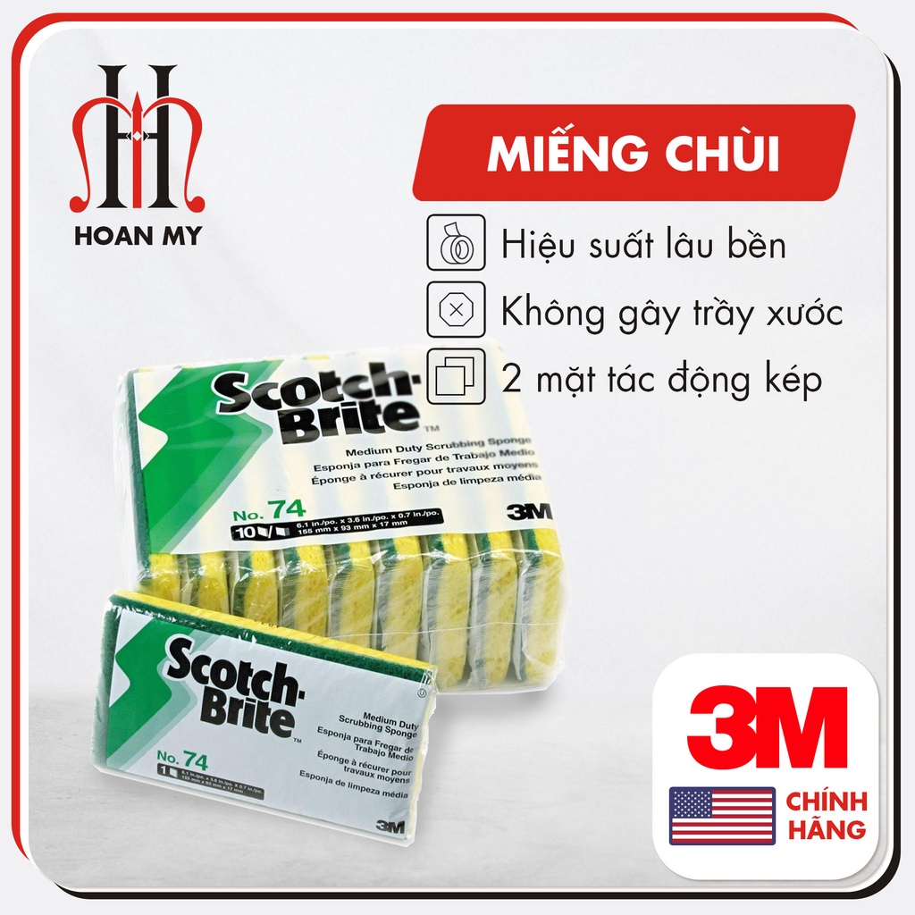 Miếng Cọ Rửa Đa Năng 3M Scotch Brite 74 Dùng Lau Chùi Tường Bàn Thiết Bị Bếp Sàn 3M Mỹ