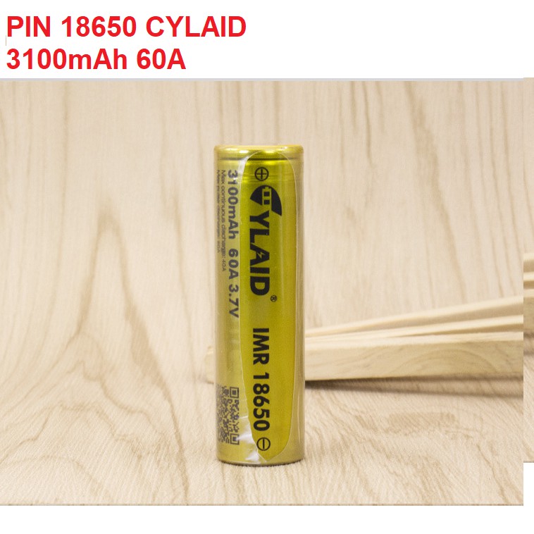 Bộ 2 pin sạc Lithium 18650 CYLAID dung lượng cao 3100mah 60A