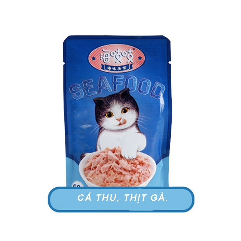 Pate thịt xé cho mèo SEAFOOD 4 vị thơm ngon , bổ dưỡng dành cho thú cưng- 60g csp40