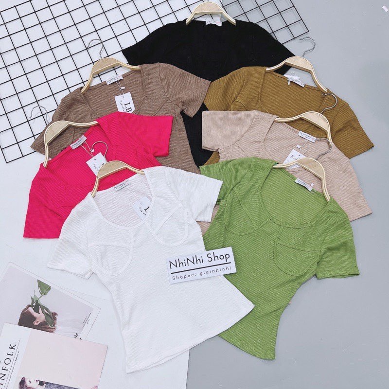 Áo Croptop Tay Ngắn Chất Thun Gân Thiết Kế Kiểu Viền Gân Trước Ngực Kiểu Dáng Hiện Đại Mẫu Mới 2022
