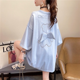 Áo Thun Cotton Ngắn Tay Thêu Hình Đôi Cánh Thiên Thần Thời Trang Cho Nữ