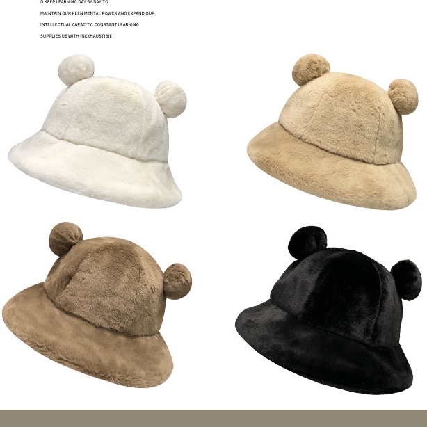 Mũ Len Tai Gấu Tròn Jussy Siêu Cute Phong Cách Mũ Bucket Hàn Quốc Chất Len Bông Dày Mịn Ấm Áp Nhiều Màu Hot Trend