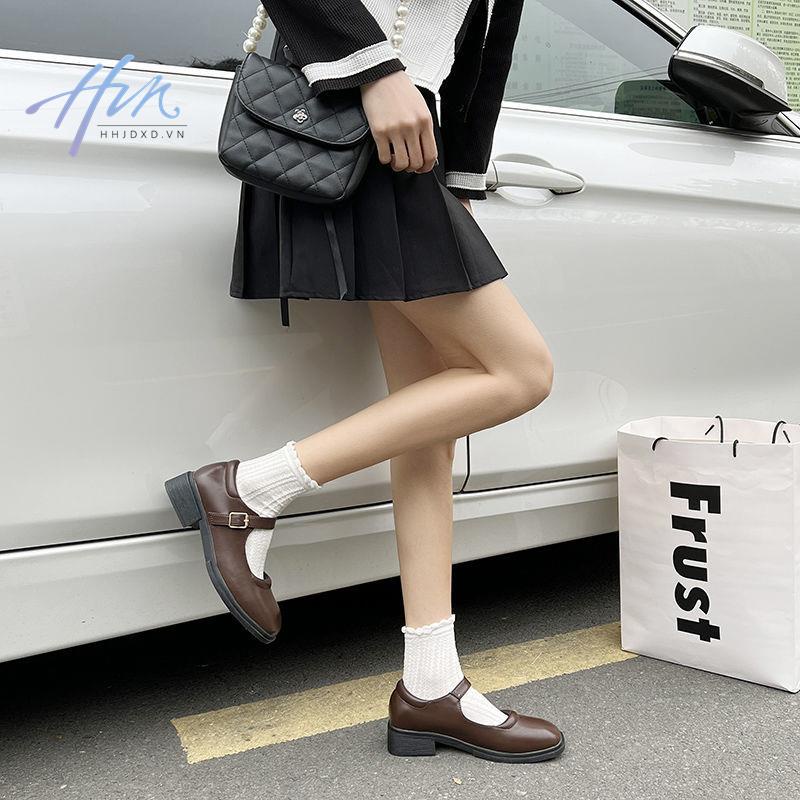 Giày Mary Jane Gót Dày Một Hàng Nút Phong Cách Thời Trang Mới Năm 2021