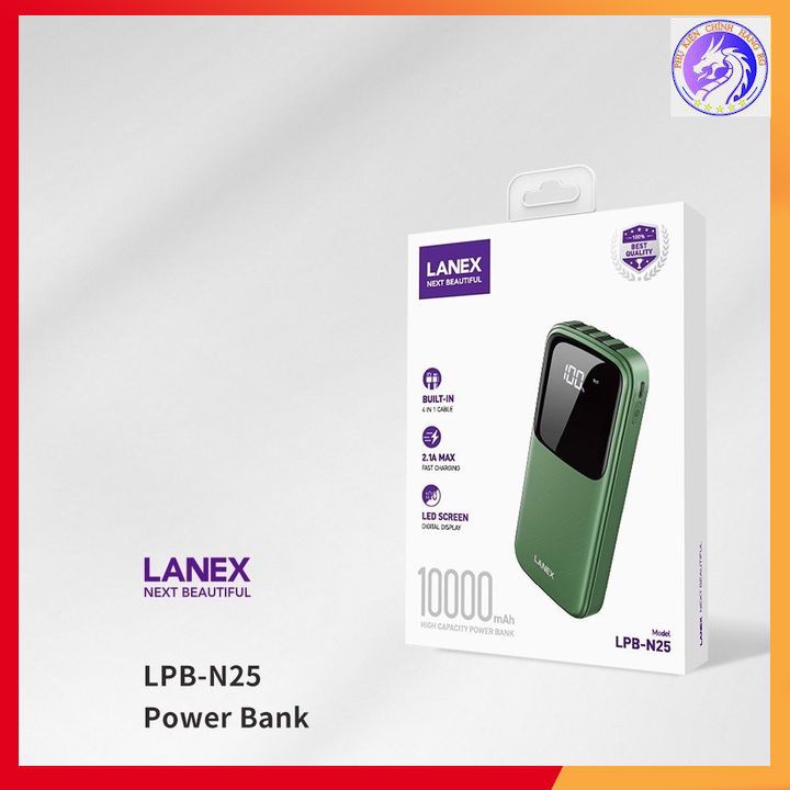 Pin Sạc Dự Phòng 4 In 1 ( Type-C + Micro + Lightning + USB ) + 1 Cổng USB 2.1A 10000 MAH Lanex LPB - N25 - Màn Hình Led