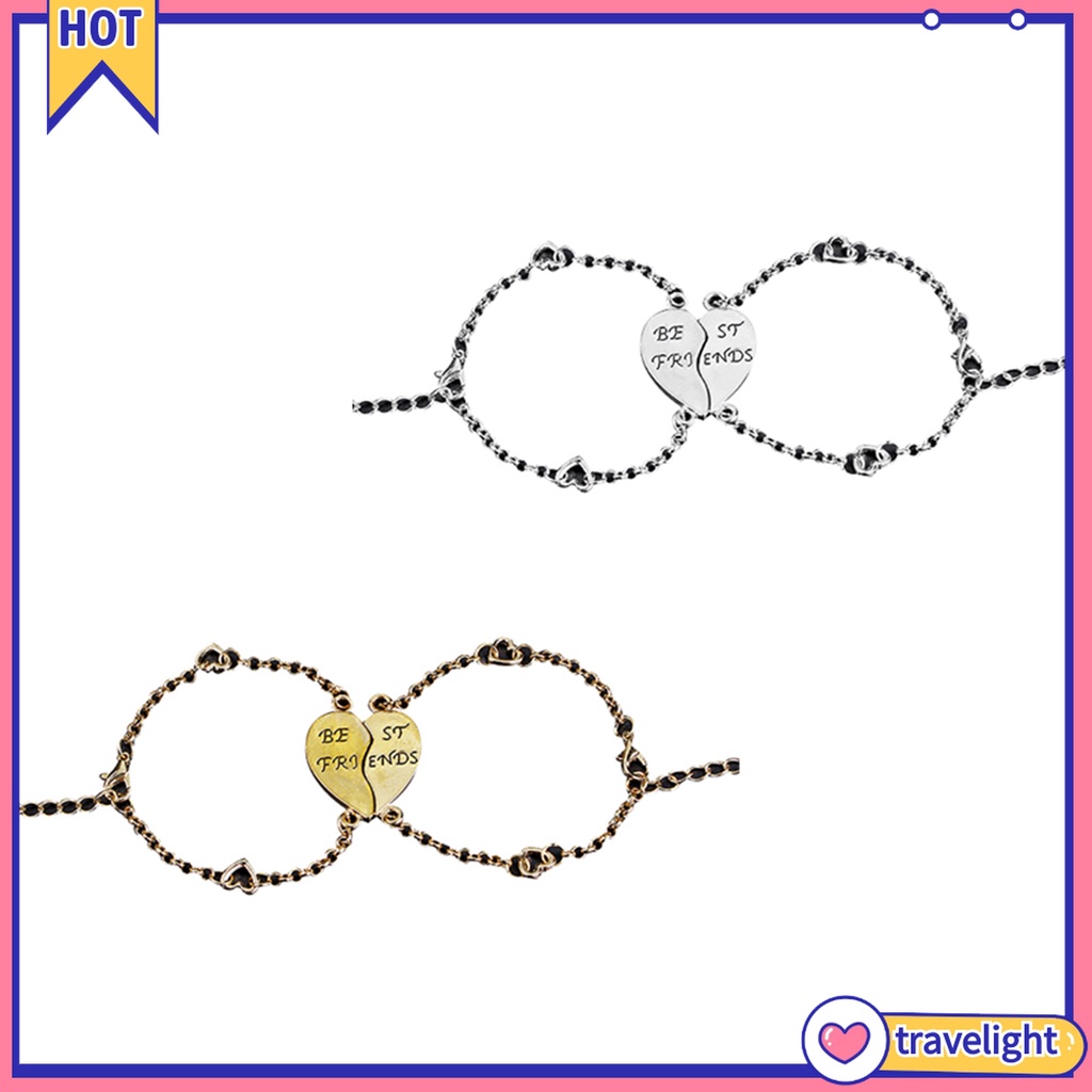 (Travelight) Set 2 vòng đeo tay đôi ghép mặt hình trái tim khắc họa tiết chữ Best Friend thời trang