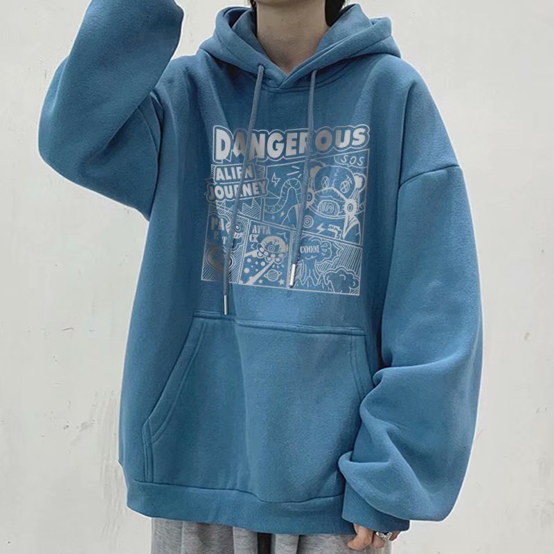Áo hoodie dài tay dáng rộng họa tiết hogoto man graffiti kpop phong cách dạo phố thời trang dành cho