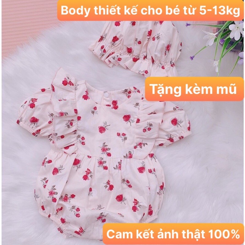 set body chip sơ sinh thiết kế cao cấp cho bé từ 0 -3 tuổi , bộ Bodysuit cho bé gái, đồ sơ sinh tặng mũ (v33)