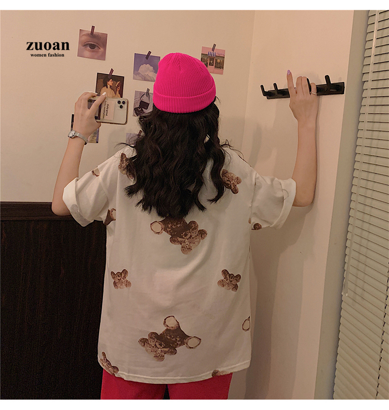 SUXI Áo thun nữ tay ngắn in họa tiết hoạt hình thời trang