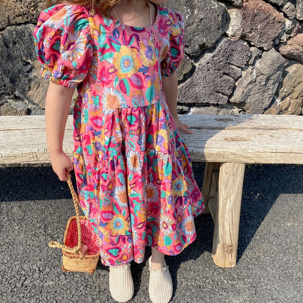 Váy bé gái dáng maxi họa tiết hoa to cực xinh Mini Kids G08