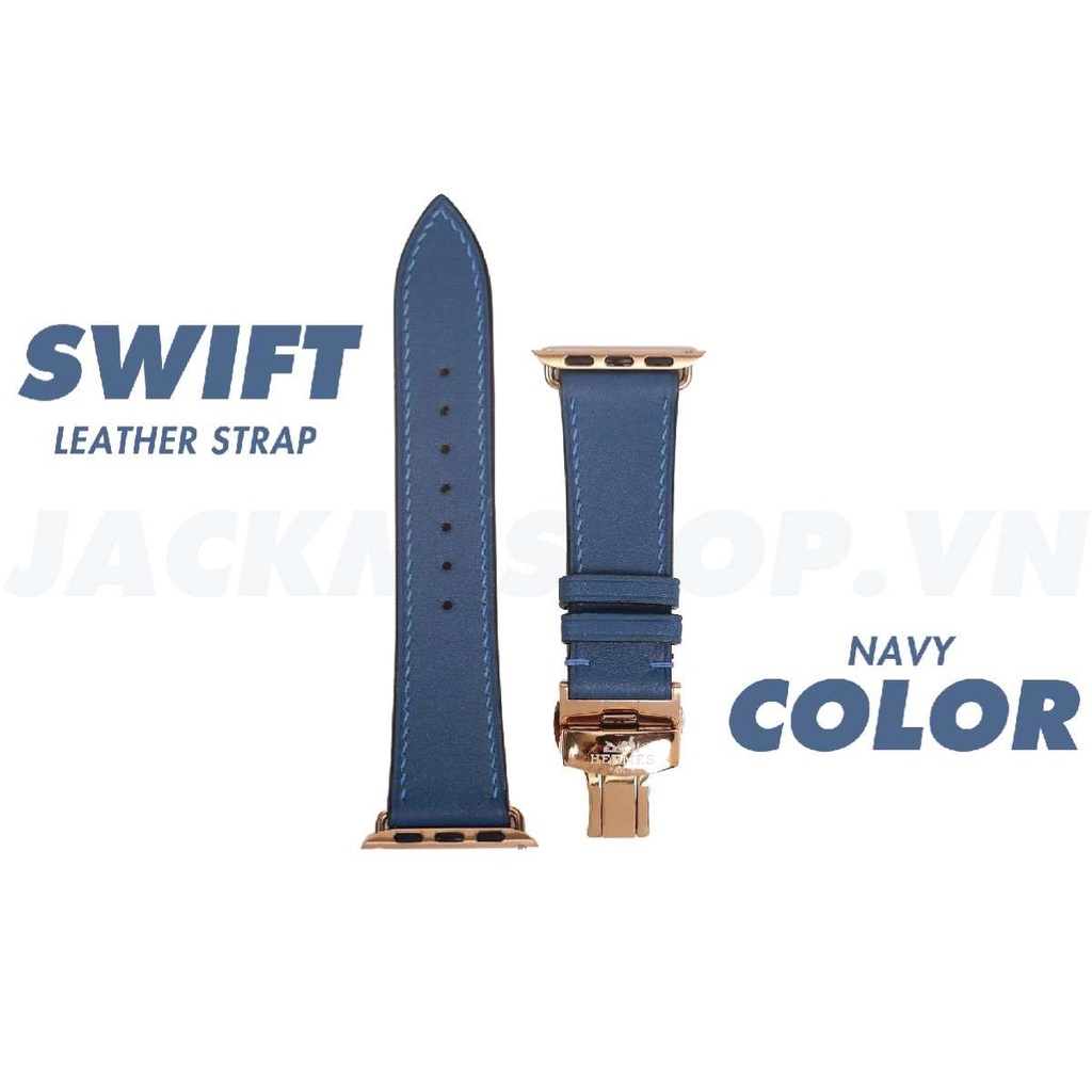 [BẢO HÀNH 1 NĂM] Dây Da BÊ SWIFT may tay thủ công màu Xanh Navy khóa Bướm cho Apple Watch series 1/2/3/4/5/6/7