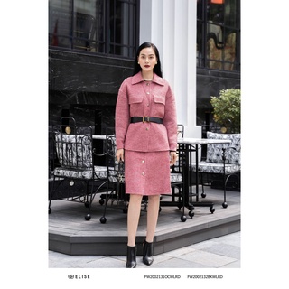 Áo khoác dạ lông cừu kẻ đỏ thiết kế Elise FW2002131OCWLRD