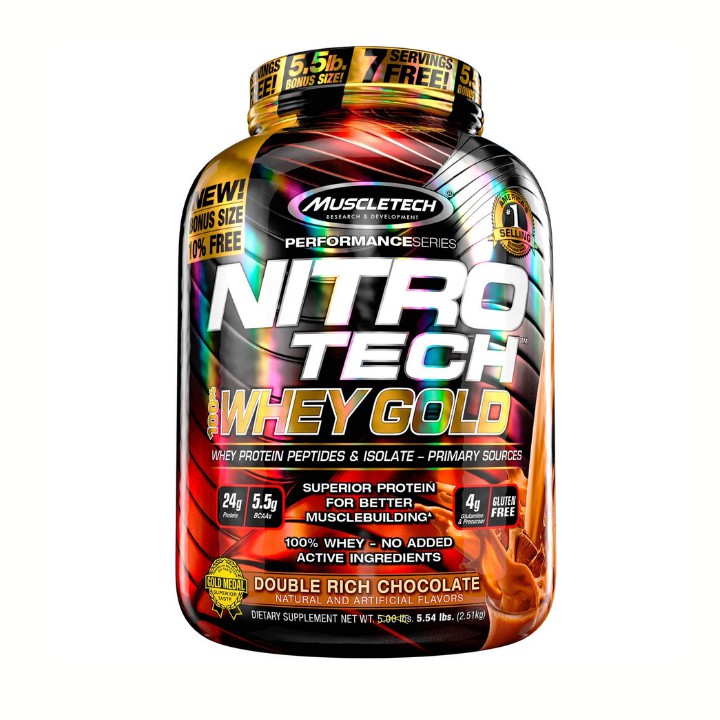 Thực phẩm bổ sung Nitrotech 100% Whey Gold - Sữa tăng cơ Nitrotech Whey Gold Muscletech 5.5lbs (5.5kg) 76 lần dùng