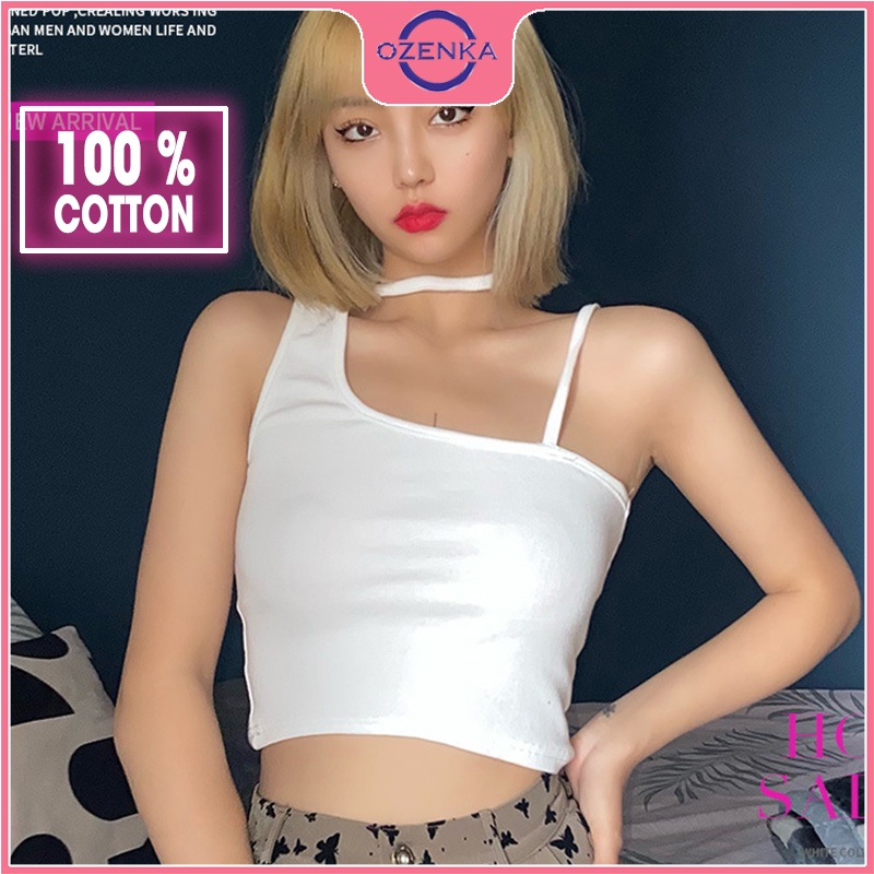 Áo 2 dây croptop nữ OZENKA , áo thun sát nách ôm body gợi cảm không tay nữ chất cotton cao cấp màu đen trắng dưới 50kg