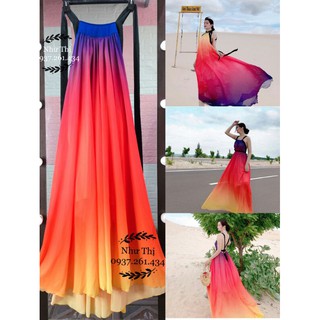 (miễn phí chỉnh váy) đầm maxi ombre màu loang yếm hở lưng giá rẻ đi biển du lịch chụp ảnh sống ảo cực sang