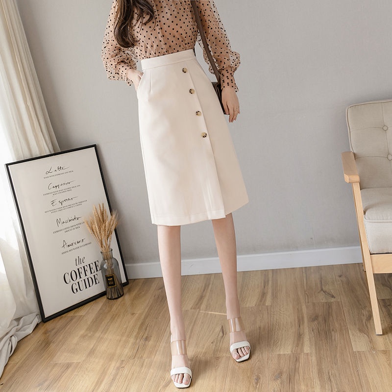 Chân Váy Midi Chữ A Lưng Cao Màu Đen Đơn Giản Thời Trang Xuân Thu Phong Cách Hàn Quốc Cho Nữ