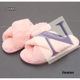 Dép lông mang trong nhà hình chéo êm chân cho chị em unisex