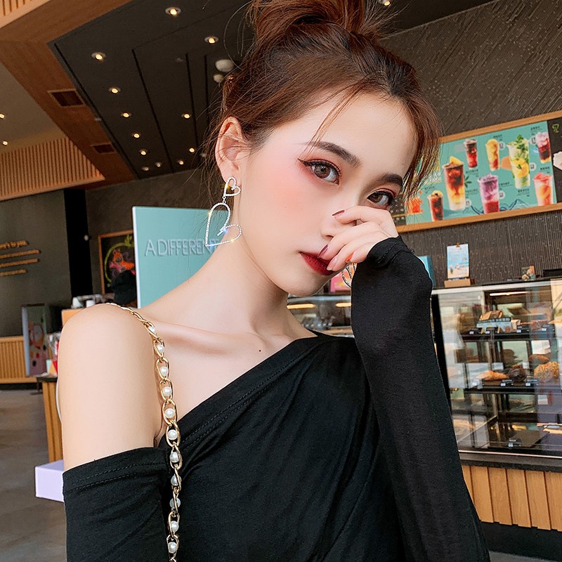 Bông tai đính đá viền trái tim lớn nhỏ ngọt ngào_M1286