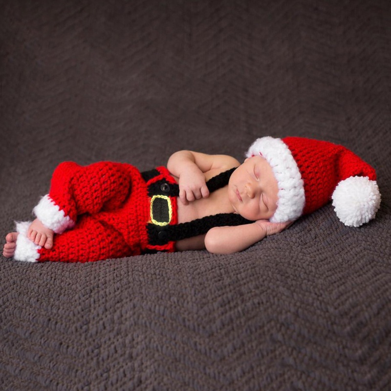 Bộ Trang Phục Chụp Ảnh Gồm Áo + Quần + Mũ Ông Già Noel Cho Bé Sơ Sinh