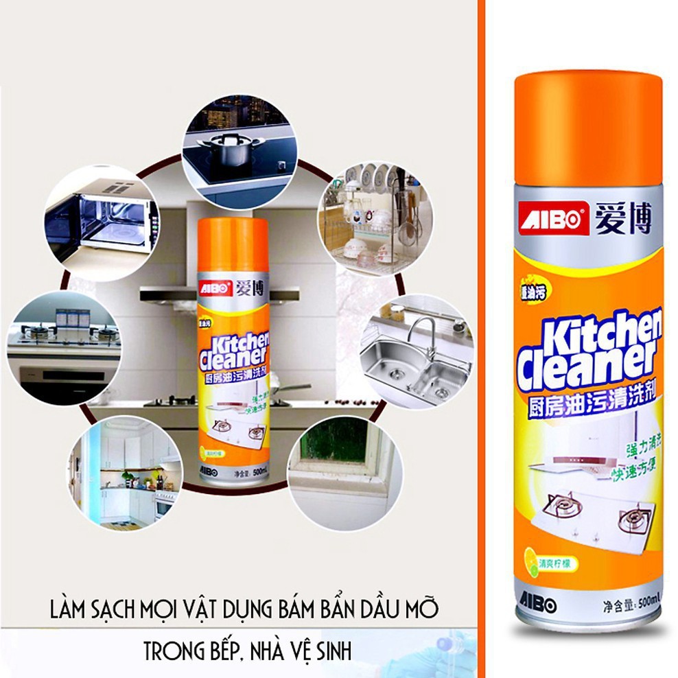 Bình xịt tạo bọt tuyết tẩy rửa bếp siêu sạch KITCHEN CLEANER 500ml màu cam