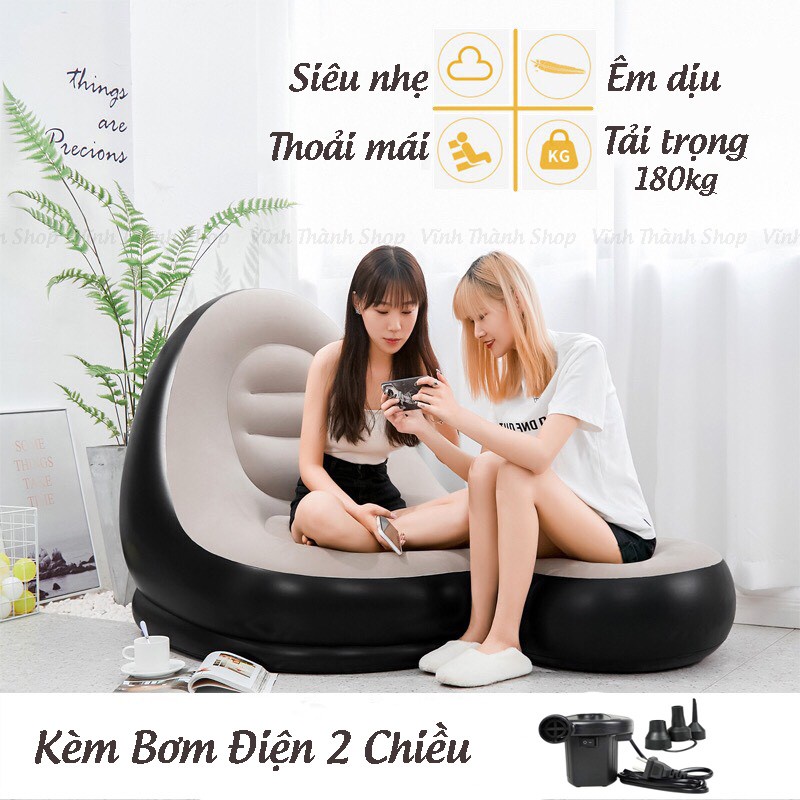 Ghế Hơi - Ghế Tình Yêu Bơm Hơi - Tựa Lưng, Lười, Êm Ái, Lót Nhung Mềm Mịn Cao Cấp, Lâu Thoát Khí, Tặng Bơm Điện - DUHALI