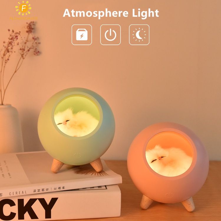 USB Di Động Sạc Mèo Thú Cưng Nhà Bầu Không Khí Đèn Cảm Ứng Mini Để Bàn Đèn Ngủ LED Sáng Tạo Hoạt Hình Mèo Con Nhà Phòng Ngủ trang Trí FLOWERDANCE