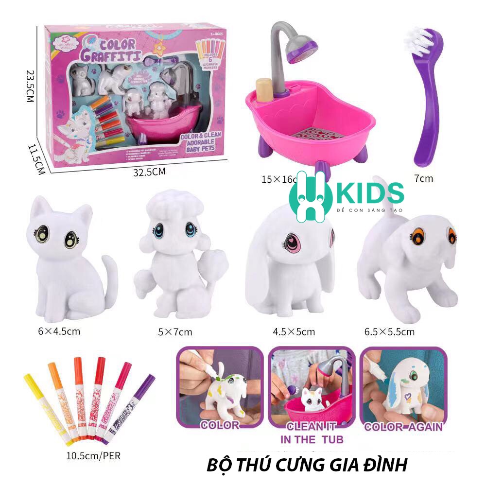 Đồ chơi tô màu con vật có thể rửa sạch và tái sử dụng cực kì thú vị, tô tượng thú cưng sáng tạo cho bé