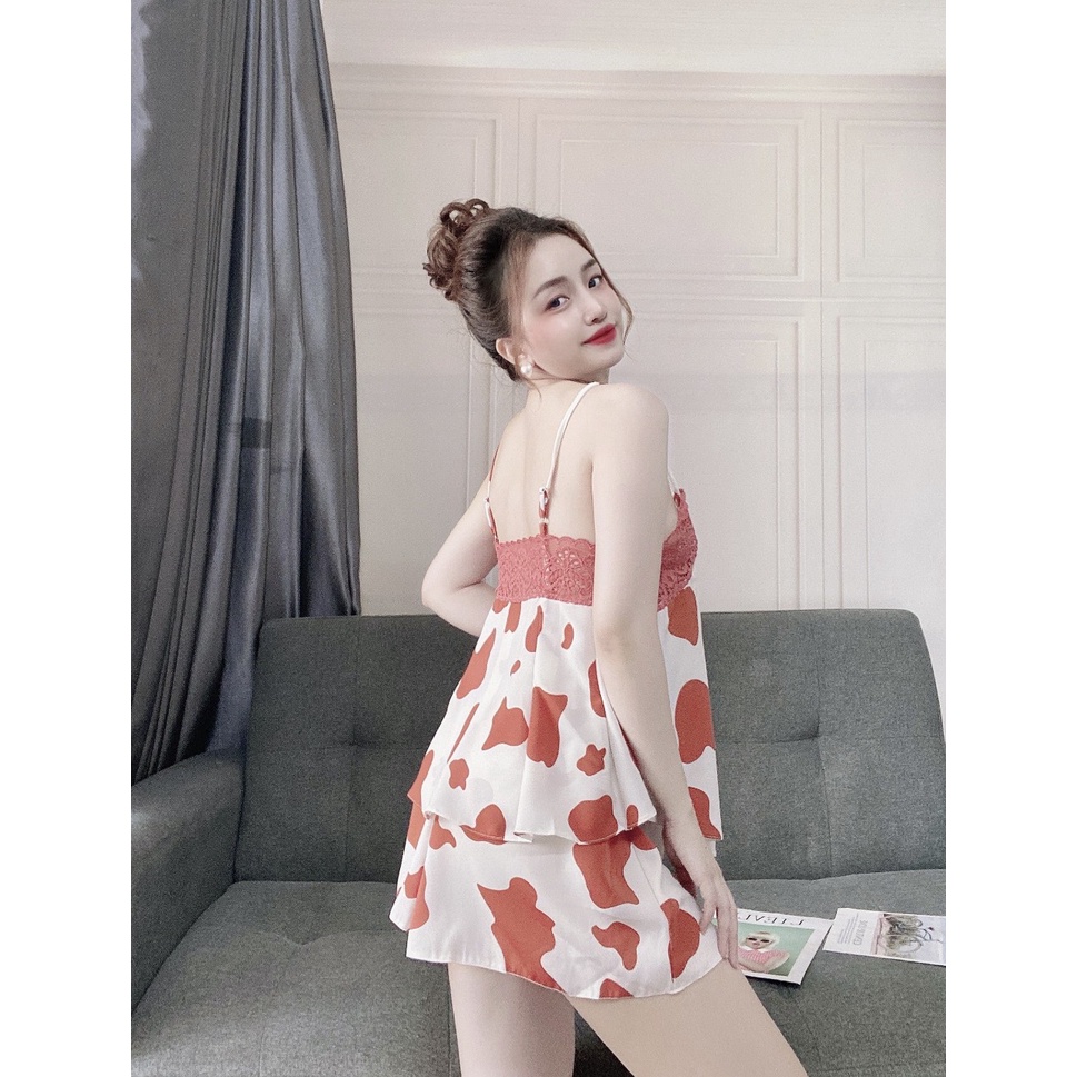 Đồ bộ nữ 2 dây, kiểu xếp ly ngực phối ren, đồ ngủ bigsize thoải mái, chất lụa đẹp, mát, phom dưới 65kg- SRM-0098 | BigBuy360 - bigbuy360.vn