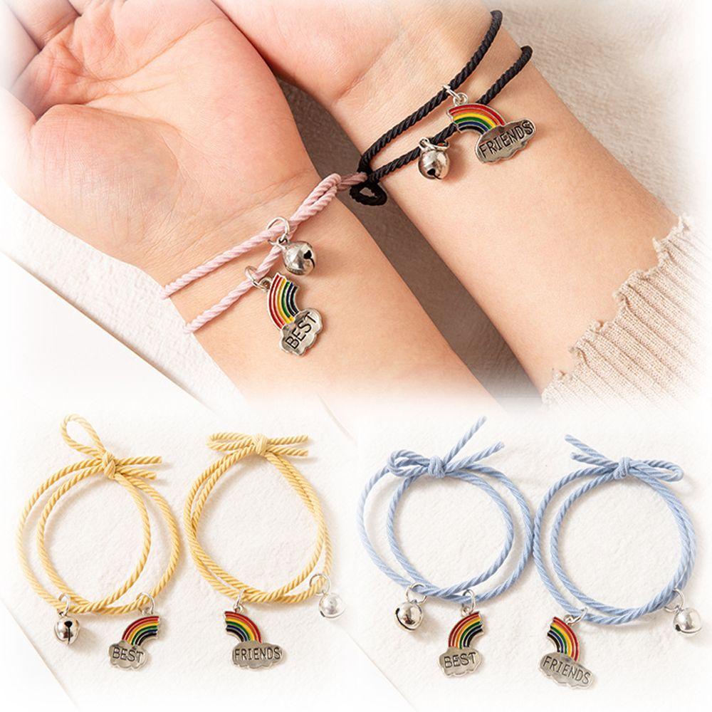 FORBETTER Set 2 Vòng Tay Bện Dây Đính Chuông Thời Trang