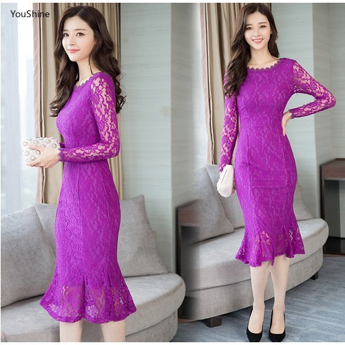 Đầm Dạ Hội Phối Ren Phong Cách Hàn Quốc Size S-Xxl