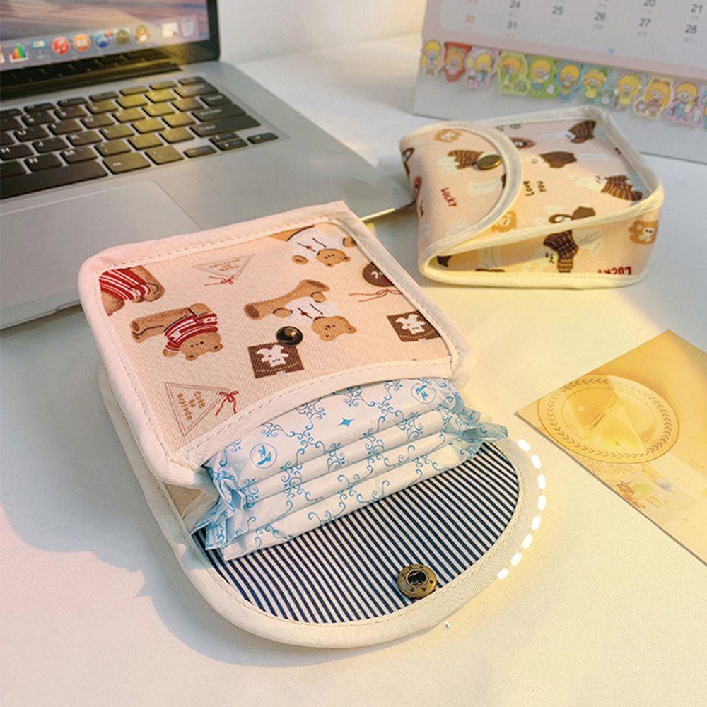 1 Túi Đựng Băng Vệ Sinh / Tiền Xu / Thẻ Bằng Vải Cotton Hình Gấu Hoạt Hình Dễ Thương Có Khóa Kéo Cho Nữ RYVN