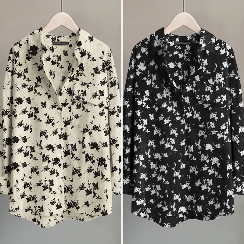 Zanzea Áo Sơ Mi Cổ Bẻ Dài Tay Có Túi In Họa Tiết Thời Trang Cho Nữ