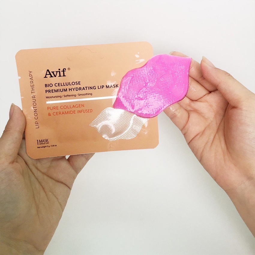 Mặt nạ môi collagen tươi dưỡng môi AVIF Bio Cellulose Premium Hydrating Lip Sleeping Mask 5g cấp ẩm làm hồng chống nẻ
