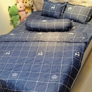 Bộ chăn ga gối 5 món 1m2 / 1m6/ 1m8 - 1 drap 2 áo gối nằm 1 áo gối ôm 1 chăn hè mẫu kẻ râu