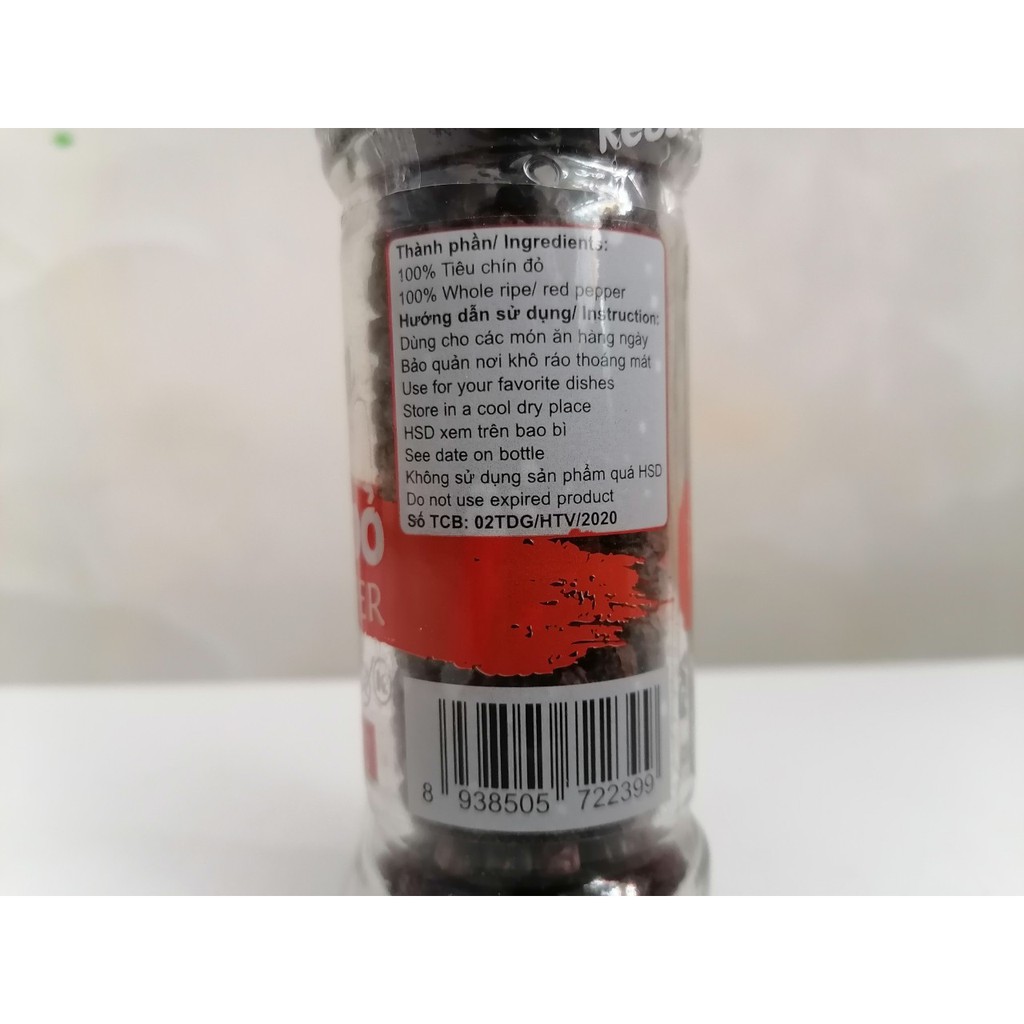 [55g] TIÊU HẠT CHÍN ĐỎ (kèm nắp xay) [VN] VIPEP Red / Ripe Pepper (vpp-hk)