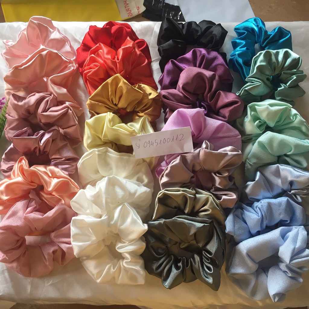 Combo 5 cột tóc vải scrunchies buộc tóc vải trơn bóng loại đẹp hot trend mix màu