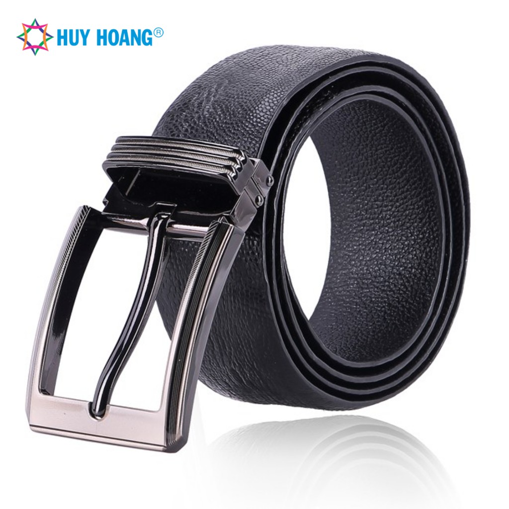 Dây nịt nam da đà điểu Huy Hoàng bản lớn đầu kim màu đen-LS4421