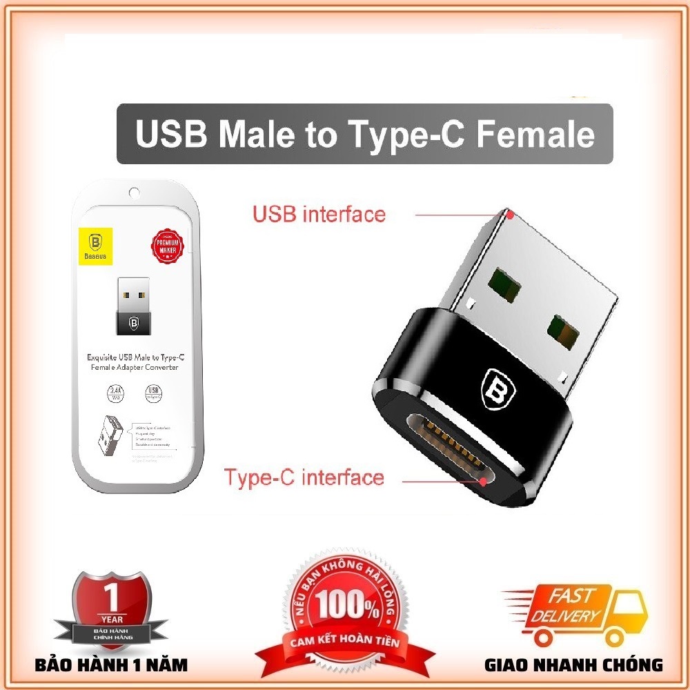 Đầu Cáp Chuyển Đổi Baseus OTG USB A ra Type-C - Đầu Chuyển Adapter/Converter USB A to USB Type-C - Hàng Chính Hãng