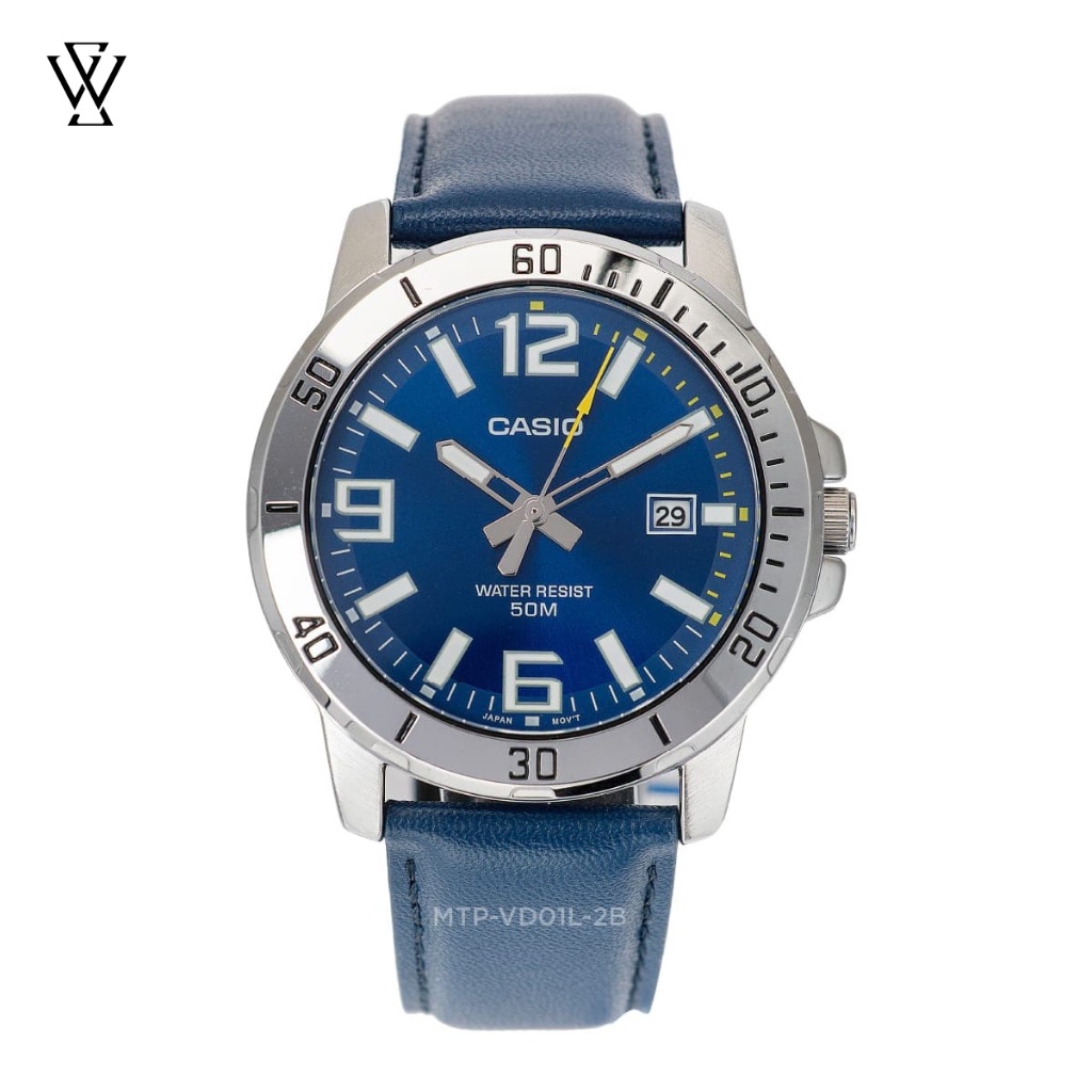 Đồng Hồ Quartz Nam Casio WATCHSTORE MTP-VD01L-2BVUDF Thiết Kế Kính Khoáng 45mm, Dây Đeo Da Và Vỏ Thép Không Gỉ