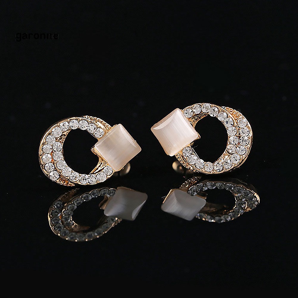 GA_1 Pair Fashion Women Lady Elegant Crystal Rhinestone Ear Stud Gold Tone Earrings